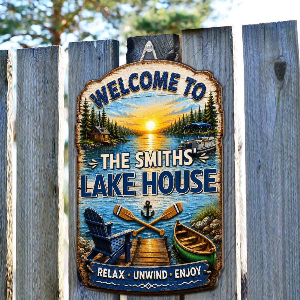 Personalized Lake House Wood Sign personalization view for Family