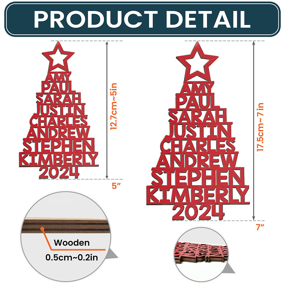 Personalized Family Names 2024 Christmas Tree Wood Ornament Gift