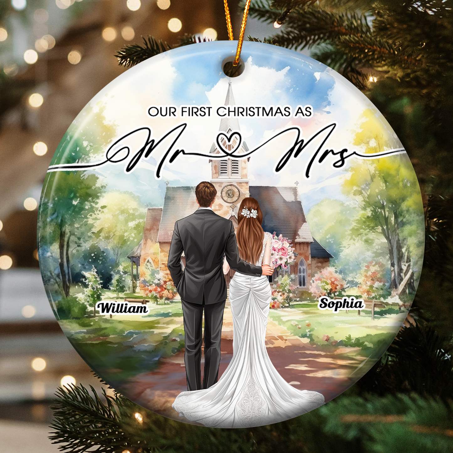 Our First Christmas As Mr Mrs - Personalized Ceramic Ornament