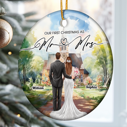 Our First Christmas As Mr Mrs - Personalized Ceramic Ornament