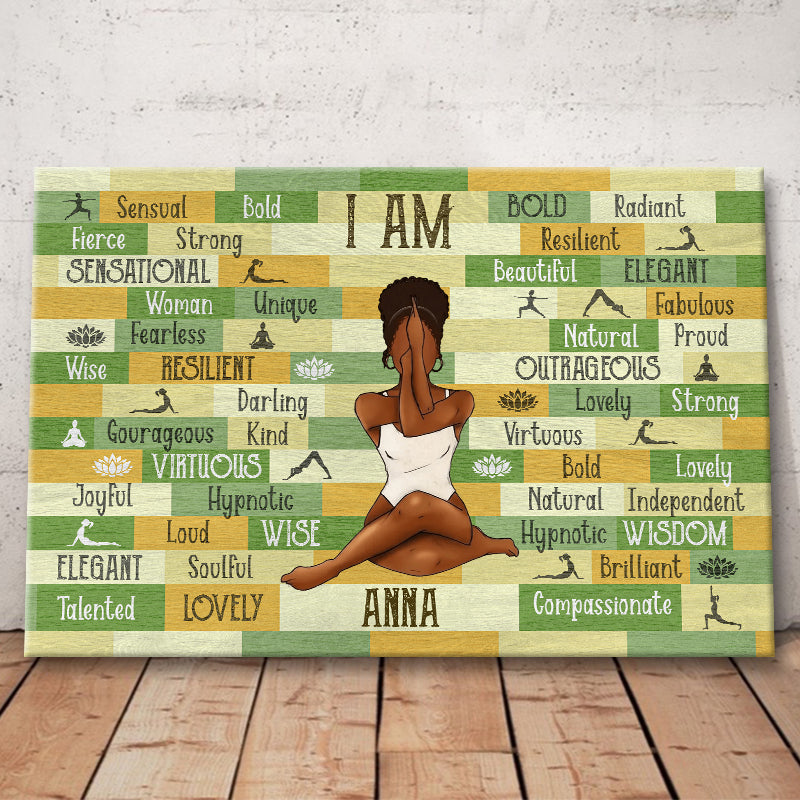 Personality Customized I Am Black Woman Yoga Pose Canvas / Poster - Custom Gift For Black Woman Girl