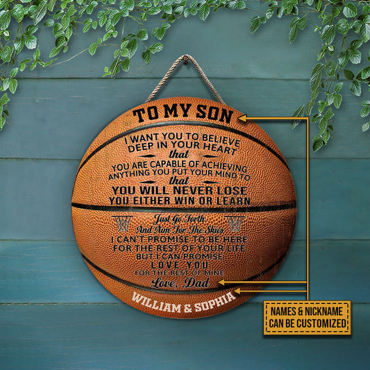 Heartfelt Personalized Basketball Wood Sign for Son - Dad's "You Win or Learn" Gift