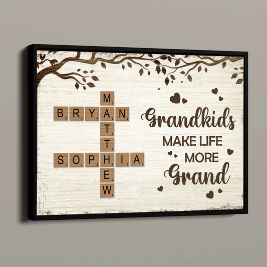 Grandkids Make Life More Grand - Personalized Crossword Puzzle Art Poster / Canvas