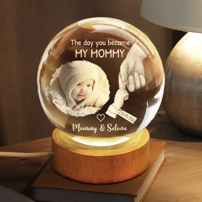 Custom Photo Crystal Globe Lamp personalization view for New Mom / Expecting Mom