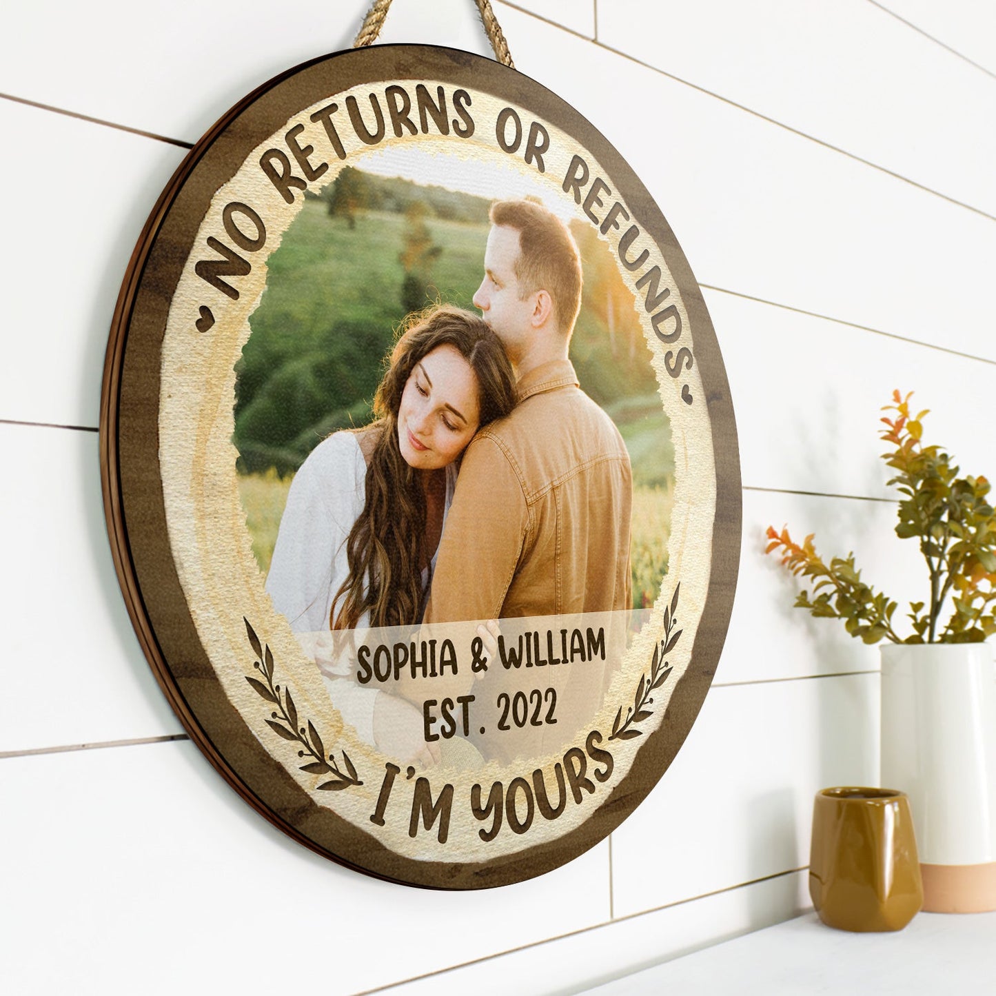 Custom Photo Two People Swiped Right - Anniversary Gift For Wedding Married Couples - Personalized Custom Wood Circle Sign