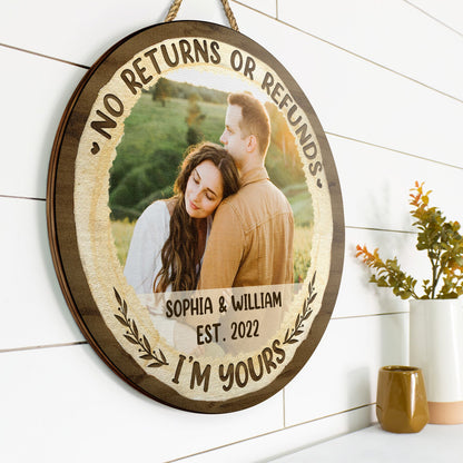 Custom Photo Two People Swiped Right - Anniversary Gift For Wedding Married Couples - Personalized Custom Wood Circle Sign