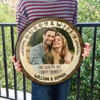 Custom Photo Two People Swiped Right - Anniversary Gift For Wedding Married Couples - Personalized Custom Wood Circle Sign