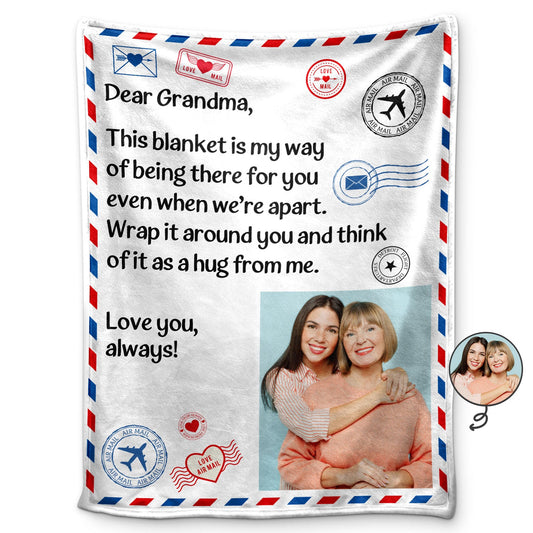 Personalized "A Hug From Me" Blanket for Grandma & Grandpa | Custom Photo Gift