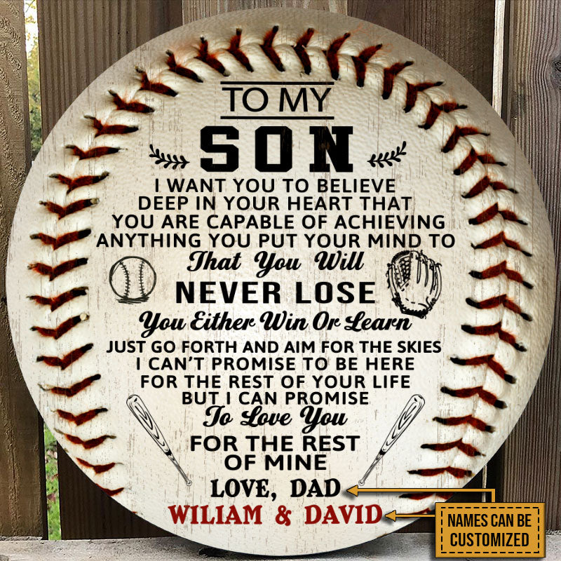 Personalized Baseball Parent And Son You Will Never Lose Customized Wood Circle Sign