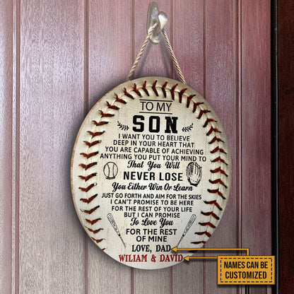 Personalized Baseball Parent And Son You Will Never Lose Customized Wood Circle Sign