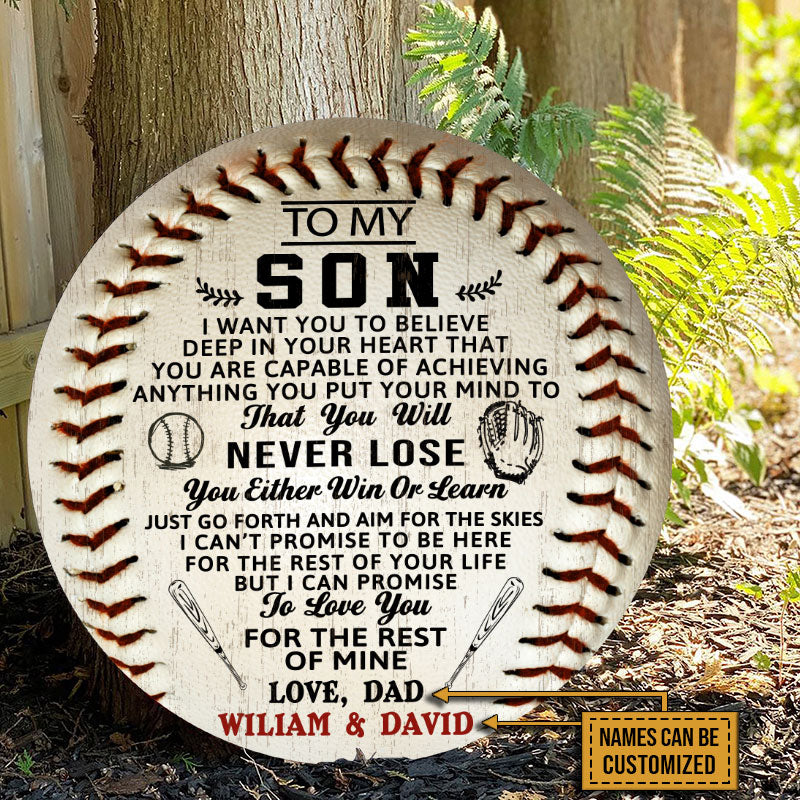 Personalized Baseball Parent And Son You Will Never Lose Customized Wood Circle Sign