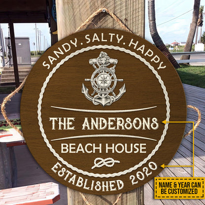 Personalized Beach House Sandy Customized Wood Circle Sign