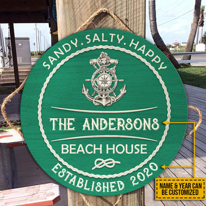 Personalized Beach House Sandy Customized Wood Circle Sign