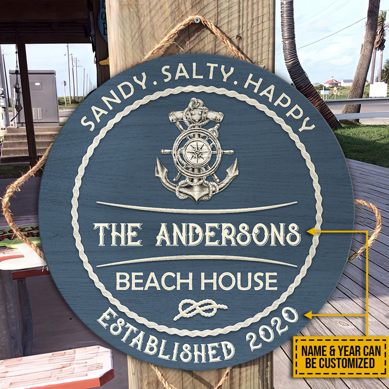 Personalized Beach House Sandy Customized Wood Circle Sign