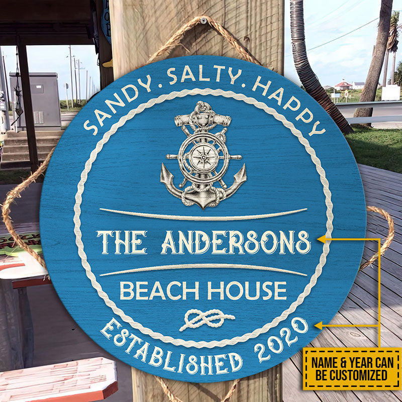 Personalized Beach House Sandy Customized Wood Circle Sign