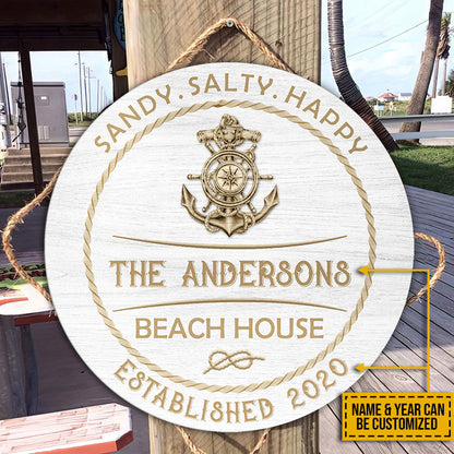 Personalized Beach House Sandy Customized Wood Circle Sign