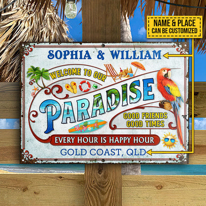 Beach Surfing Our Paradise - Personalized Customized Classic Metal Signs