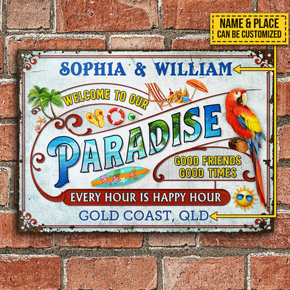 Beach Surfing Our Paradise - Personalized Customized Classic Metal Signs