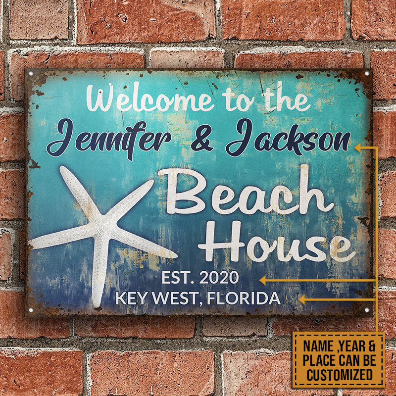 Welcome To Beach House - Personalized Custom Classic Beach Metal Signs