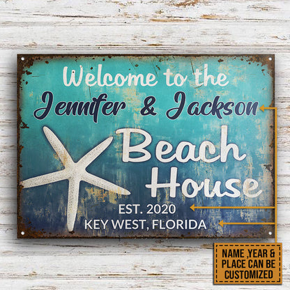Welcome To Beach House - Personalized Custom Classic Beach Metal Signs