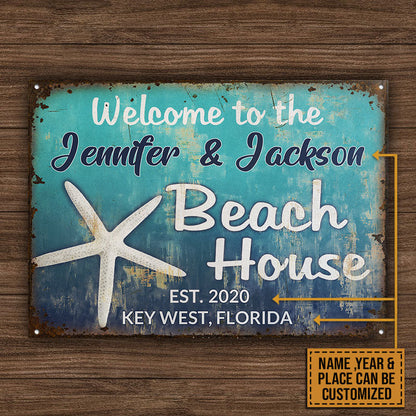 Welcome To Beach House - Personalized Custom Classic Beach Metal Signs