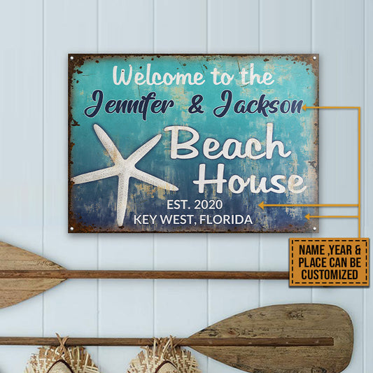 Welcome To Beach House - Personalized Custom Classic Beach Metal Signs