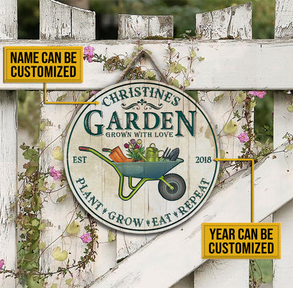 Personalized Garden Grow With Love Customized Wood Circle Sign