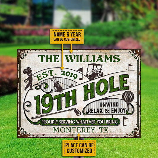 Personalized Golf 19th Hole Classic Metal Sign
