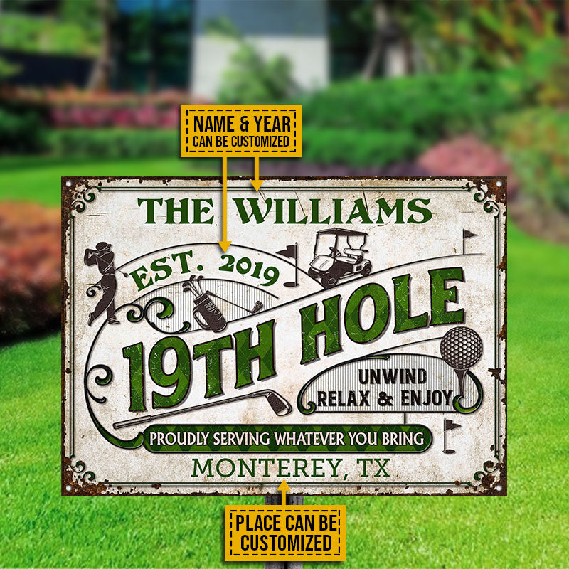Personalized Golf 19th Hole Classic Metal Sign