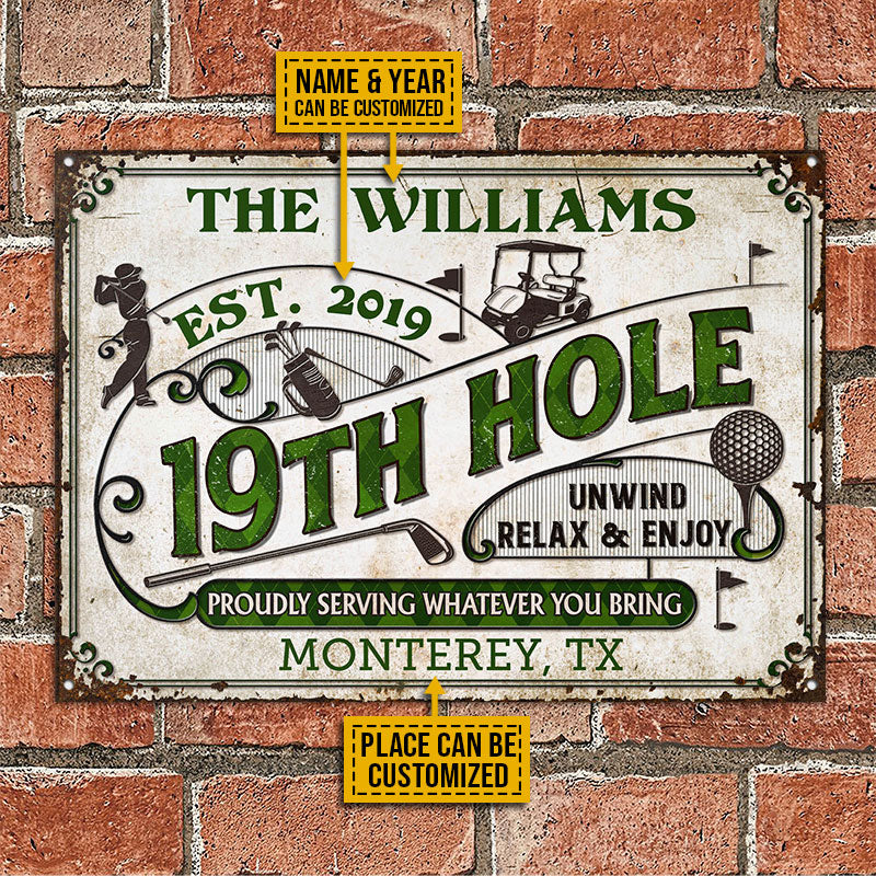 Personalized Golf 19th Hole Classic Metal Sign