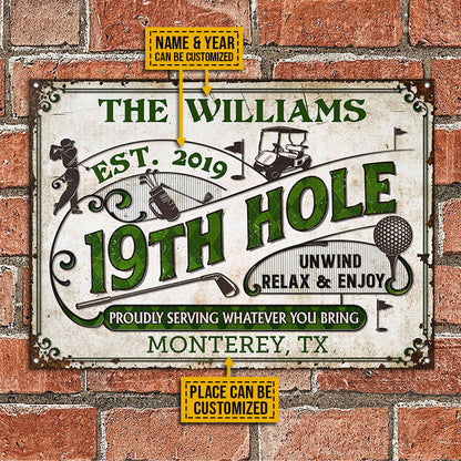 Personalized Golf 19th Hole Classic Metal Sign