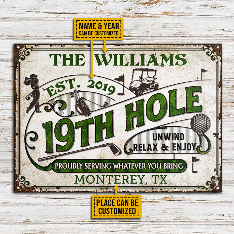 Personalized Golf 19th Hole Classic Metal Sign