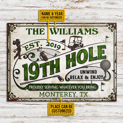 Personalized Golf 19th Hole Classic Metal Sign