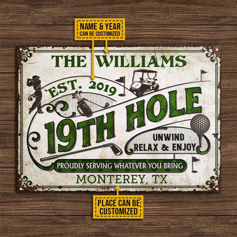 Personalized Golf 19th Hole Classic Metal Sign