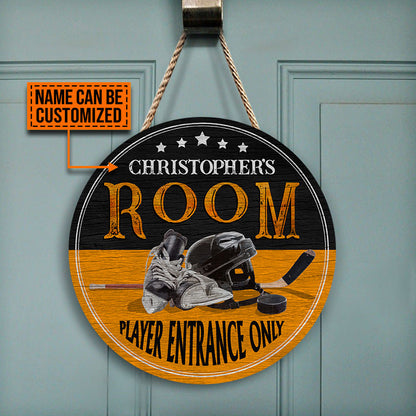 Personalized Hockey Player Entrance Customized Wood Circle Sign