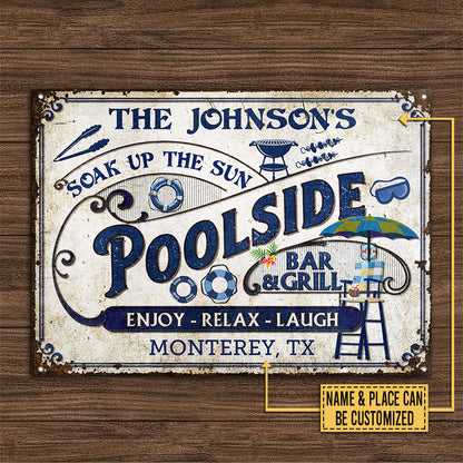 Pool Bar & Grill - Personalized Customized Classic Metal Signs