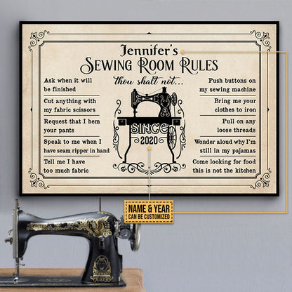 Sewing Room Rules Shalt Not - Personalized Custom Poster / Canvas