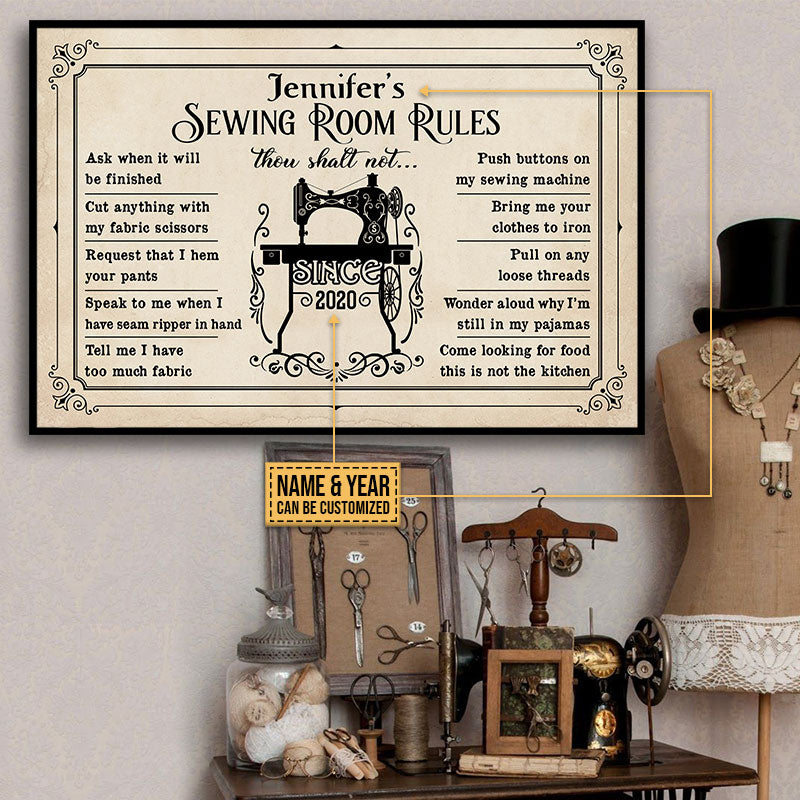 Sewing Room Rules Shalt Not - Personalized Custom Poster / Canvas