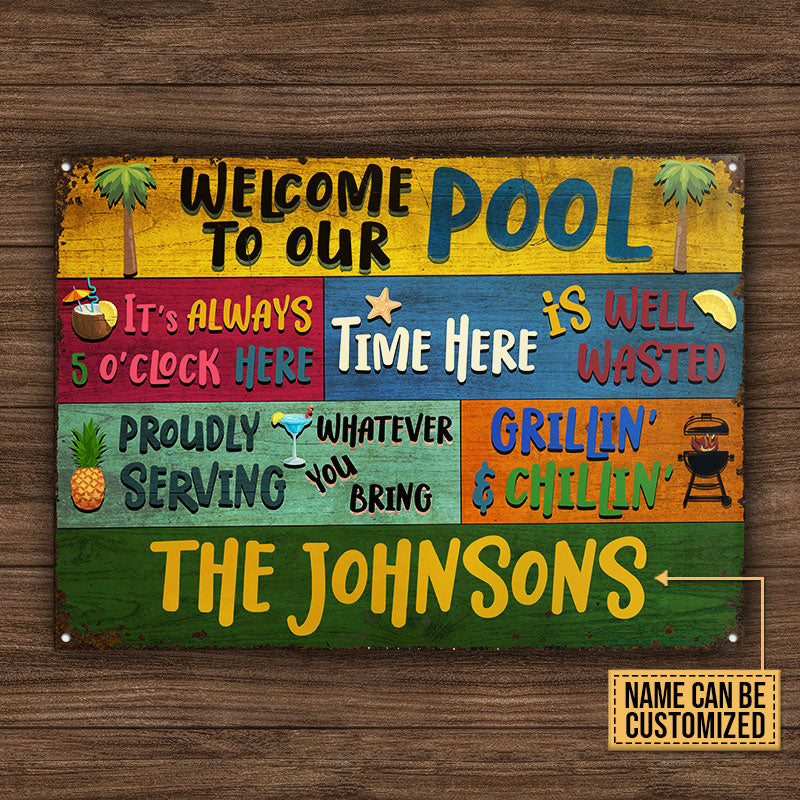 Swimming Pool Welcome To Our - Personalized Custom Classic Metal Signs