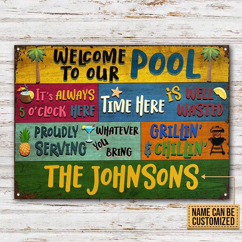 Swimming Pool Welcome To Our - Personalized Custom Classic Metal Signs