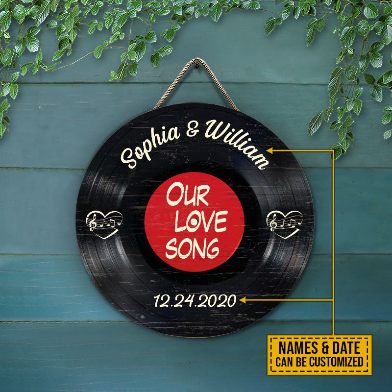 Personalized Vinyl Disc Couple Our Love Song Custom Wood Circle Sign