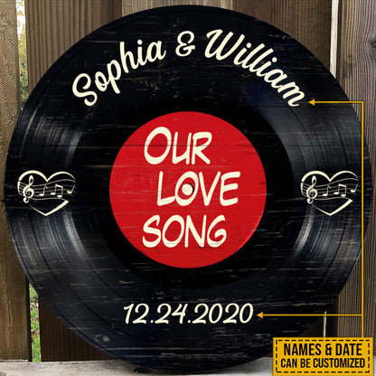 Personalized Vinyl Disc Couple Our Love Song Custom Wood Circle Sign