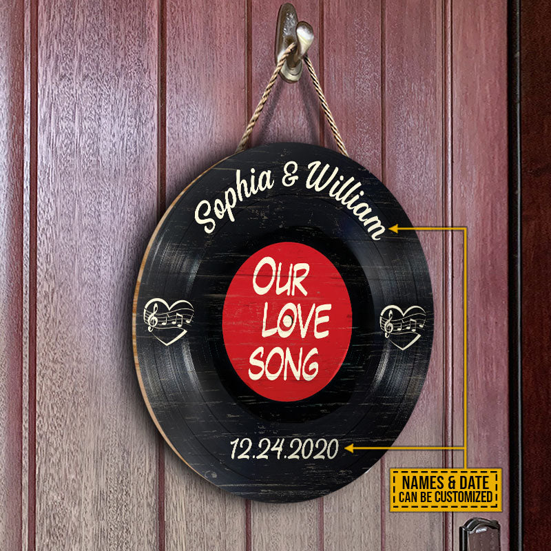 Personalized Vinyl Disc Couple Our Love Song Custom Wood Circle Sign