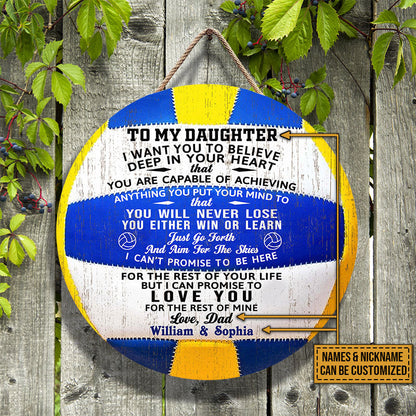 Personalized Volleyball Parent And Child You Will Never Lose Customized Wood Circle Sign