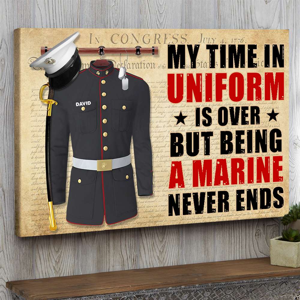Personalized Marine Uniform Poster / Canvas - “Time In Uniform Is Over” Retro Design