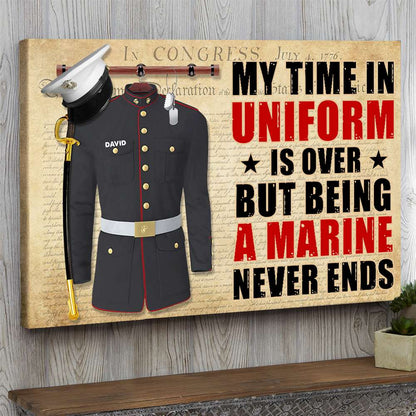 Personalized Marine Uniform Poster / Canvas - “Time In Uniform Is Over” Retro Design