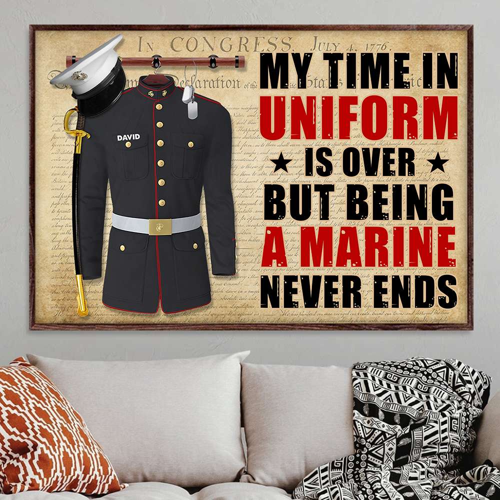 Personalized Marine Uniform Poster / Canvas - “Time In Uniform Is Over” Retro Design