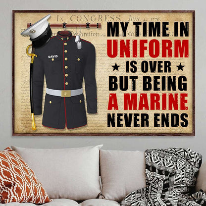 Personalized Marine Uniform Poster / Canvas - “Time In Uniform Is Over” Retro Design