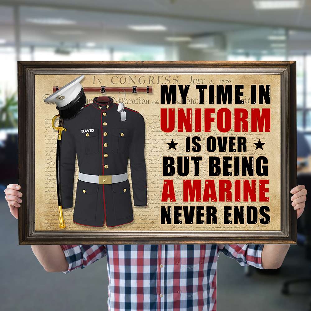 Personalized Marine Uniform Poster / Canvas - “Time In Uniform Is Over” Retro Design