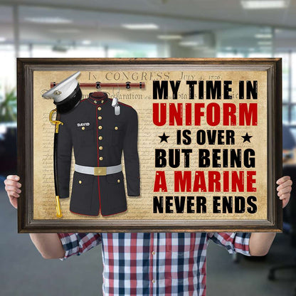 Personalized Marine Uniform Poster / Canvas - “Time In Uniform Is Over” Retro Design